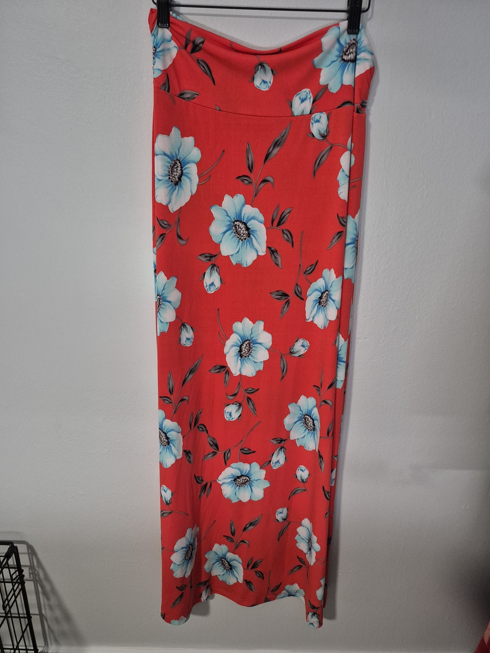 Gilli Red Maxi Skirt with Blue Floral Print